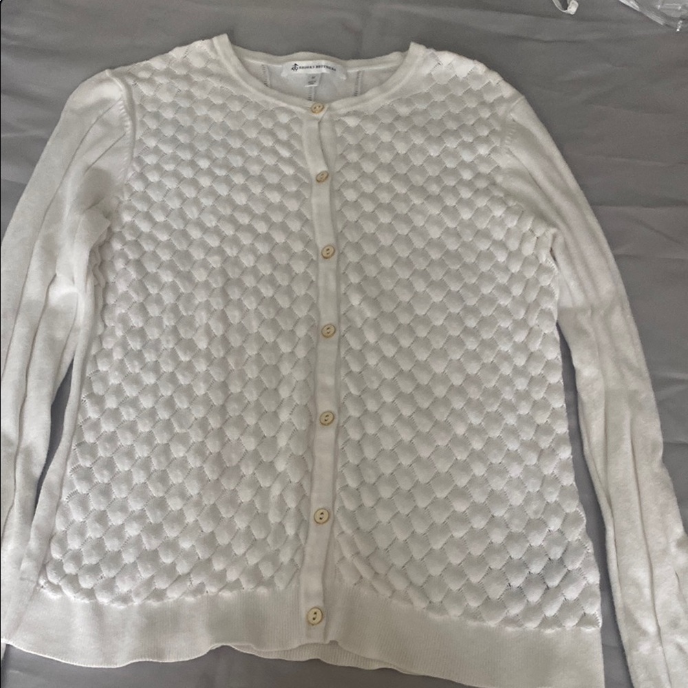 Brooks Brothers White Textured Cardigan Sweater